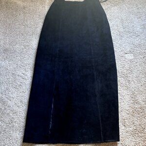 Erez Levy Size M 100% Real Leather Black Women's Stretchy Waist Maxi‎ Skirt